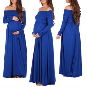 Mother Bee Royal Blue Maxi Dress M Maternity Long Sleeves Off The Shoulders Cute